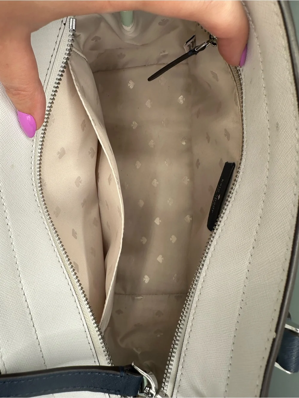 kate spade Cameron Mint, White & Navy Structured Satchel - Picture 3 of 3